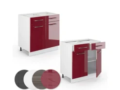 Küchenschränke<Vicco Küchenunterschrank Fame-Line Bordeaux Hochglanz/Weiß 80 cm ohne Arbeitsplatte