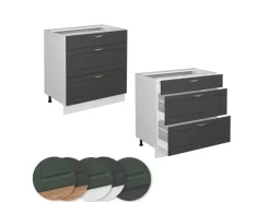 Clearance Vicco Küchenunterschrank Fame-Line -Gold/Weiß 80 cm mit 3 Schubladen ohne Arbeitsplatte Anthrazit