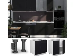 Outlet Vicco Küchenunterschrank Fame-Line Gestreift 80 cm mit Regal AP Marmor Schwarz
