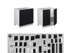 Outlet Vicco Küchenunterschrank Fame-Line Gestreift 80 cm mit Regal AP Marmor Schwarz