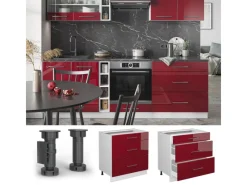 Vicco Küchenunterschrank Fame-Line Bordeaux Hochglanz/Weiß 80 cm mit 3 Schubladen AP Eiche< Einbauküchen