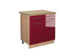 Vicco Küchenunterschrank Fame-Line Bordeaux Hochglanz/Goldkraft Eiche 80 cm AP Eiche< Pantryküchen