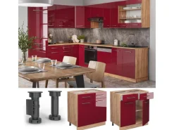 Vicco Küchenunterschrank Fame-Line Bordeaux Hochglanz/Goldkraft Eiche 80 cm AP Eiche< Pantryküchen