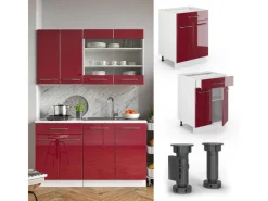 Outlet Vicco Küchenunterschrank Fame-Line Bordeaux Hochglanz/Weiß 60 cm mit Schublade AP Anthrazit Bordeaux-Glanz