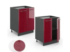 Vicco Küchenunterschrank Fame-Line Bordeaux Hochglanz/Anthrazit 60 cm ohne Arbeitsplatte< Küchenschränke