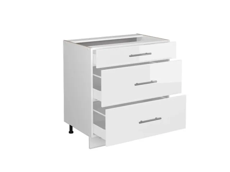 Pantryküchen|Einbauküchen<Vicco Küchenunterschrank Fame-Line Hochglanz/ 80 cm mit 3 Schubladen ohne Arbeitsplatte