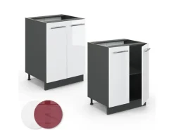 Outlet Vicco Küchenunterschrank Fame-Line Hochglanz/Anthrazit 60 cm ohne Arbeitsplatte Weiß