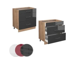 Vicco Küchenunterschrank Fame-Line Hochglanz/Goldkraft Eiche 80 cm mit 3 Schubladen AP Eiche Anthrazit