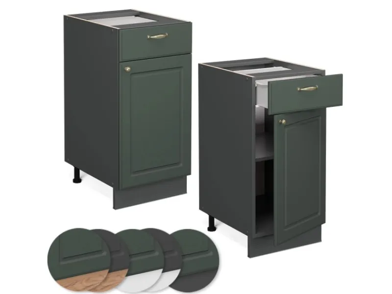 Vicco Küchenunterschrank Fame-Line Grün-Gold Landhaus/Anthrazit 40 cm ohne Arbeitsplatte Dunkelgrün