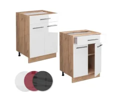 Kücheninseln|Einbauküchen<Vicco Küchenunterschrank Fame-Line Hochglanz/Goldkraft Eiche 60 cm mit Schublade ohne Arbeitsplatte