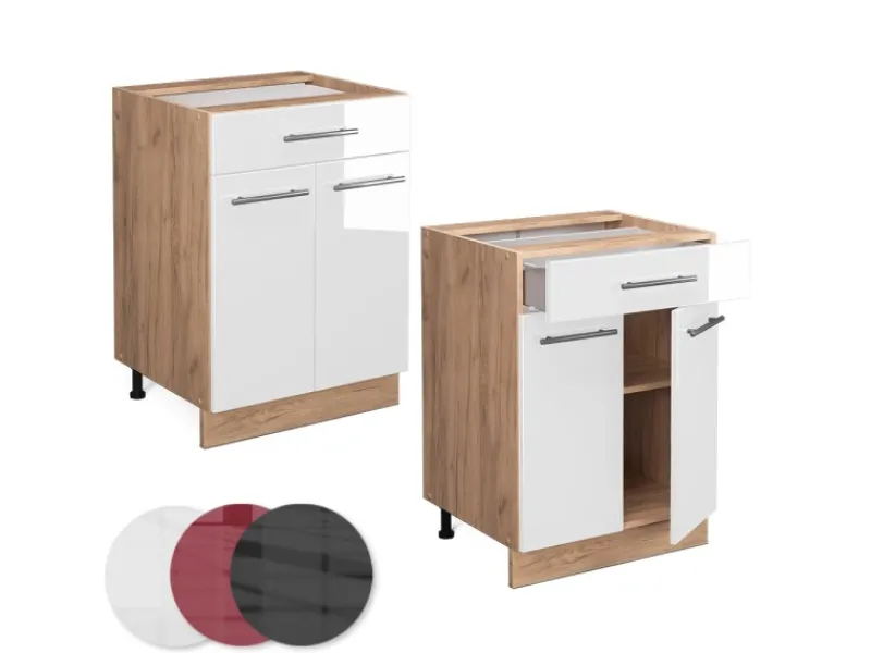 Kücheninseln|Einbauküchen<Vicco Küchenunterschrank Fame-Line Hochglanz/Goldkraft Eiche 60 cm mit Schublade ohne Arbeitsplatte