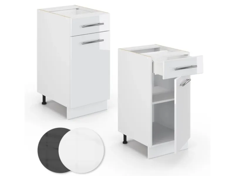 Vicco Küchenunterschrank Fame-Line Hochglanz/ 40 cm ohne Arbeitsplatte Weiß