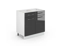 Vicco Küchenunterschrank Fame-Line Hochglanz/Weiß 80 cm mit Schubladen ohne Arbeitsplatte< Einbauküchen