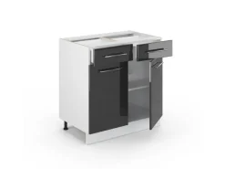 Vicco Küchenunterschrank Fame-Line Hochglanz/Weiß 80 cm mit Schubladen ohne Arbeitsplatte< Einbauküchen