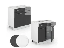 Vicco Küchenunterschrank Fame-Line Hochglanz/Weiß 80 cm mit Schubladen ohne Arbeitsplatte< Einbauküchen