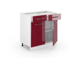 Sale Vicco Küchenunterschrank Fame-Line Bordeaux Hochglanz/Weiß 80 cm AP Marmor Bordeaux-Glanz