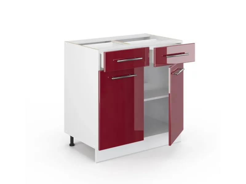 Sale Vicco Küchenunterschrank Fame-Line Bordeaux Hochglanz/Weiß 80 cm AP Marmor Bordeaux-Glanz