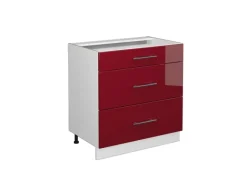 Outlet Vicco Küchenunterschrank Fame-Line Bordeaux Hochglanz/Weiß 80 cm mit 3 Schubladen ohne Arbeitsplatte Bordeaux-Glanz