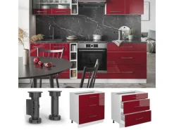 Outlet Vicco Küchenunterschrank Fame-Line Bordeaux Hochglanz/Weiß 80 cm mit 3 Schubladen ohne Arbeitsplatte Bordeaux-Glanz