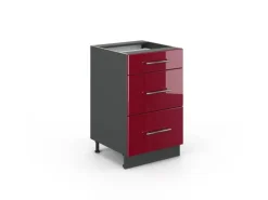Hot Vicco Küchenunterschrank Fame-Line Bordeaux Hochglanz/Anthrazit 50 cm ohne Arbeitsplatte Bordeaux-Glanz