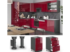 Hot Vicco Küchenunterschrank Fame-Line Bordeaux Hochglanz/Anthrazit 50 cm ohne Arbeitsplatte Bordeaux-Glanz