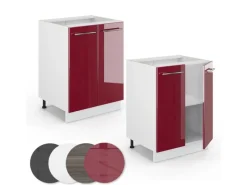 Vicco Küchenunterschrank Fame-Line Bordeaux Hochglanz/Weiß 60 cm AP Marmor< Küchenschränke