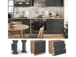 Clearance Vicco Küchenunterschrank Fame-Line -Gold/Goldkraft Eiche 80 cm mit 3 Schubladen ohne Arbeitsplatte Anthrazit