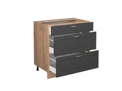 Clearance Vicco Küchenunterschrank Fame-Line -Gold/Goldkraft Eiche 80 cm mit 3 Schubladen ohne Arbeitsplatte Anthrazit