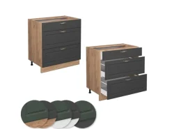 Clearance Vicco Küchenunterschrank Fame-Line -Gold/Goldkraft Eiche 80 cm mit 3 Schubladen ohne Arbeitsplatte Anthrazit