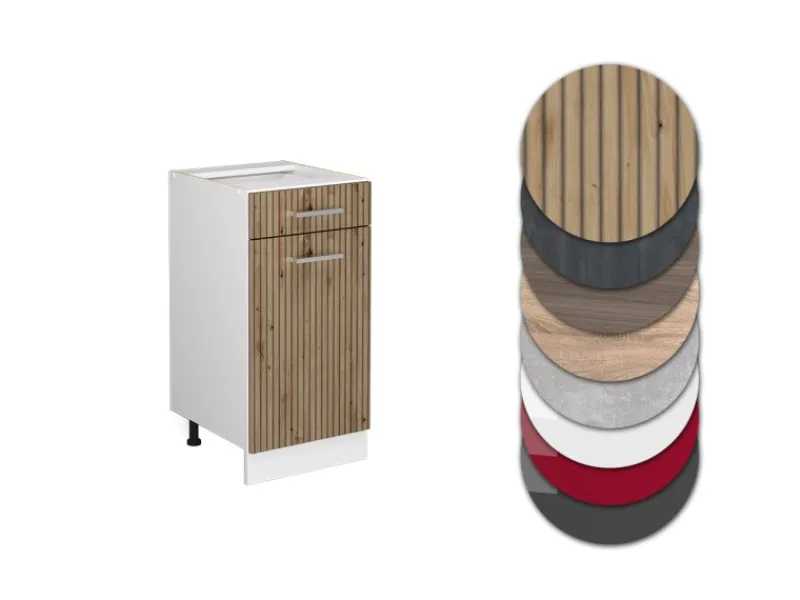 Vicco Küchenunterschrank R-Line Schubladenschrank für die Küche Artisan-Eiche/Weiß 40 cm AP Marmor< Pfannen
