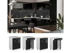 Vicco Küchenunterschrank R-Line Schwarz Hochglanz 60 cm mit Schublade ohne Arbeitsplatte< Einbauküchen