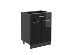 Hot Vicco Küchenunterschrank R-Line Schwarz Hochglanz 60 cm mit Schublade ohne Arbeitsplatte mit Anthrazit Korpus Schwarz Glänzend