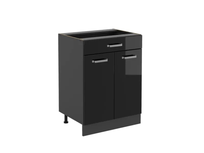 Hot Vicco Küchenunterschrank R-Line Schwarz Hochglanz 60 cm mit Schublade ohne Arbeitsplatte mit Anthrazit Korpus Schwarz Glänzend