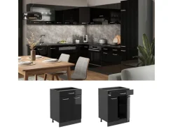 Hot Vicco Küchenunterschrank R-Line Schwarz Hochglanz 60 cm mit Schublade ohne Arbeitsplatte mit Anthrazit Korpus Schwarz Glänzend