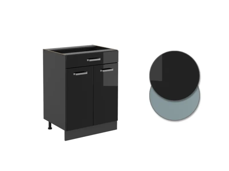 Hot Vicco Küchenunterschrank R-Line Schwarz Hochglanz 60 cm mit Schublade ohne Arbeitsplatte mit Anthrazit Korpus Schwarz Glänzend