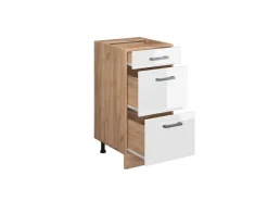 Outlet Vicco Küchenunterschrank R-Line Hochglanz/Goldkraft Eiche 40 cm mit Schubladen ohne Arbeitsplatte Weiß