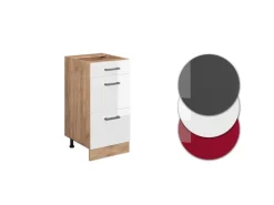 Outlet Vicco Küchenunterschrank R-Line Hochglanz/Goldkraft Eiche 40 cm mit Schubladen ohne Arbeitsplatte Weiß