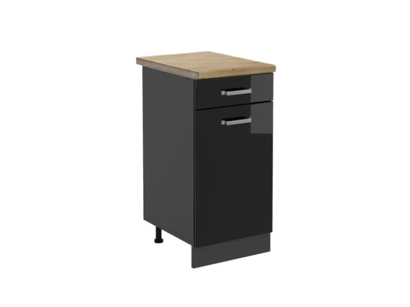 Pfannen<Vicco Küchenunterschrank R-Line Schwarz Hochglanz/Anthrazit 40 cm AP Eiche