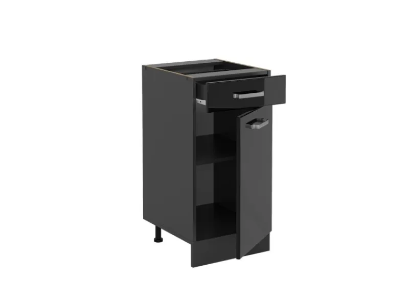 Pfannen<Vicco Küchenunterschrank R-Line Schwarz Hochglanz/Anthrazit 40 cm AP Eiche