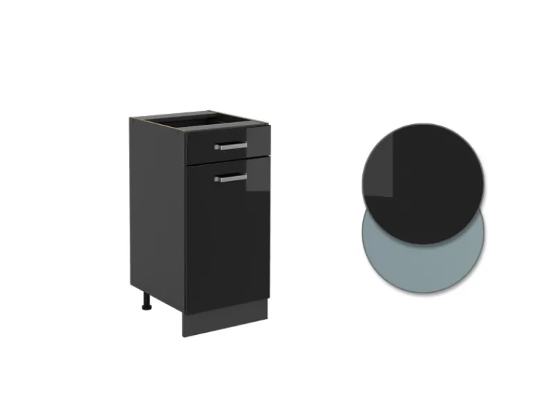 Pfannen<Vicco Küchenunterschrank R-Line Schwarz Hochglanz/Anthrazit 40 cm AP Eiche