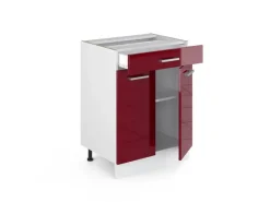 Pantryküchen<Vicco Küchenunterschrank R-Line Bordeaux Hochglanz/Weiß 60 cm mit Schublade AP Eiche
