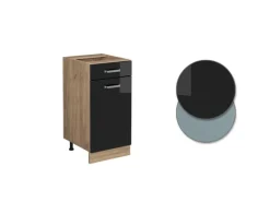 Pfannen<Vicco Küchenunterschrank R-Line Schwarz Hochglanz/Goldkraft Eiche 40 cm AP Anthrazit