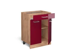 Pfannen<Vicco Küchenunterschrank R-Line Bordeaux Hochglanz/Goldkraft Eiche 60 cm mit Schublade ohne Arbeitsplatte