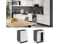 Pfannen<Vicco Küchenunterschrank R-Line Hochglanz 60 cm mit Schublade ohne Arbeitsplatte