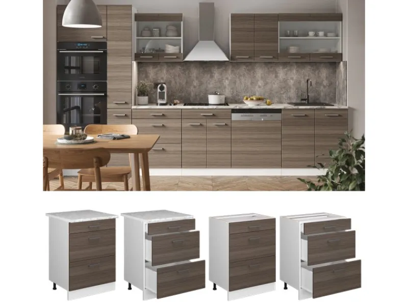 Vicco Küchenunterschrank R-Line Grau/Weiß 60 cm mit Schubladen ohne Arbeitsplatte< Küchenschränke