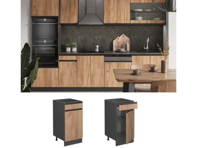 Vicco Küchenunterschrank R-Line Goldkraft /Anthrazit 40 cm AP Anthrazit< Pfannen