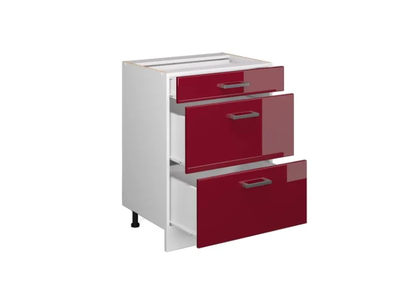 Vicco Küchenunterschrank R-Line Bordeaux Hochglanz/Weiß 60 cm mit Schubladen ohne Arbeitsplatte< Küchenschränke