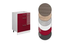 Vicco Küchenunterschrank R-Line Bordeaux Hochglanz/Weiß 60 cm mit Schubladen ohne Arbeitsplatte< Küchenschränke