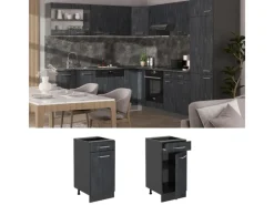 Vicco Küchenunterschrank R-Line Schwarz Beton/Anthrazit 40 cm AP Anthrazit< Pfannen