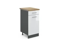 Vicco Küchenunterschrank R-Line Hochglanz/Anthrazit 40 cm AP Eiche< Pfannen